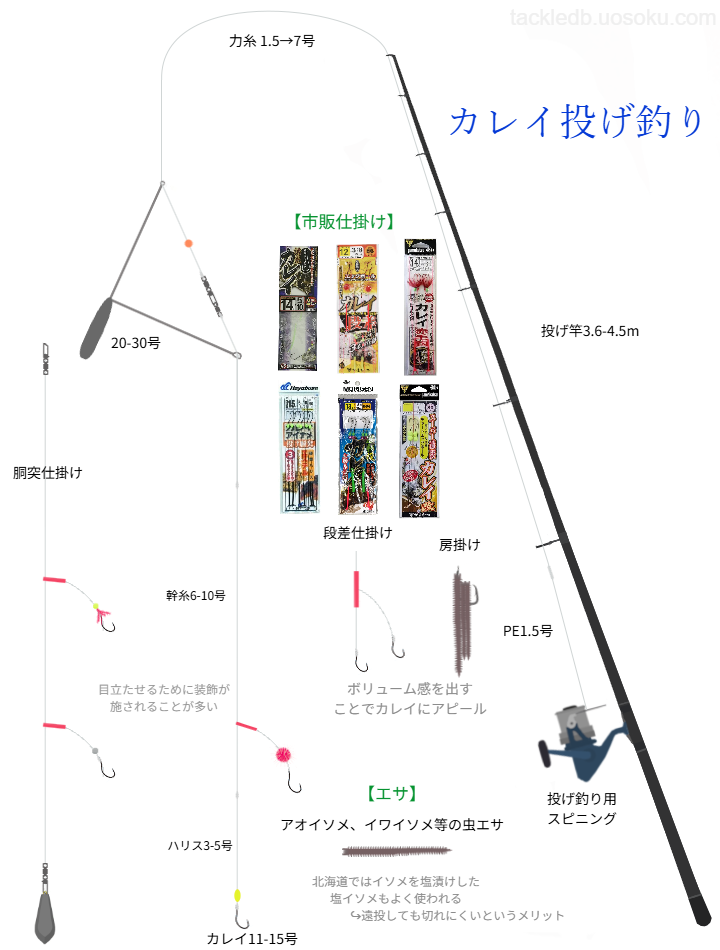 カレイの投げ釣りの基本仕掛け・タックル