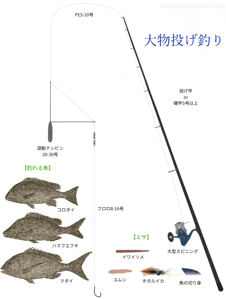 大物投げ釣りの基本仕掛け・タックル