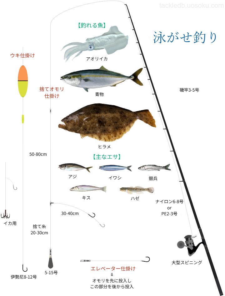 堤防泳がせ釣りの基本仕掛け・タックル
