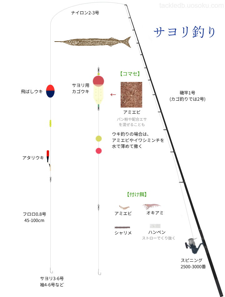 サヨリのウキ釣り&カゴ釣りの基本仕掛け・タックル