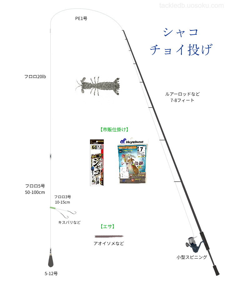 シャコチョイ投げ釣りの基本仕掛け・タックル