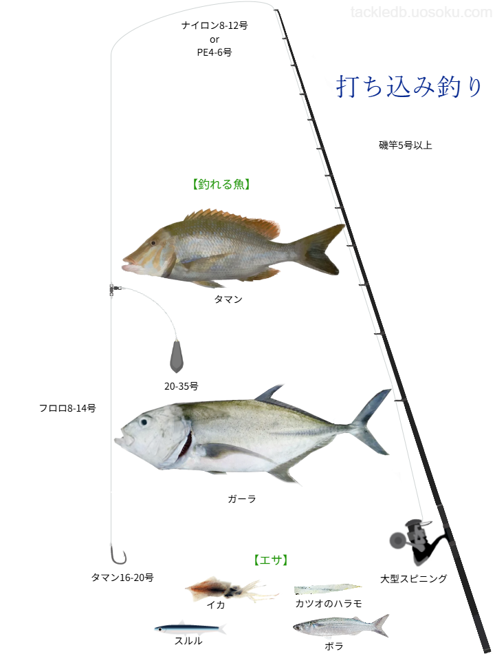 打ち込み釣りの基本仕掛け・タックル