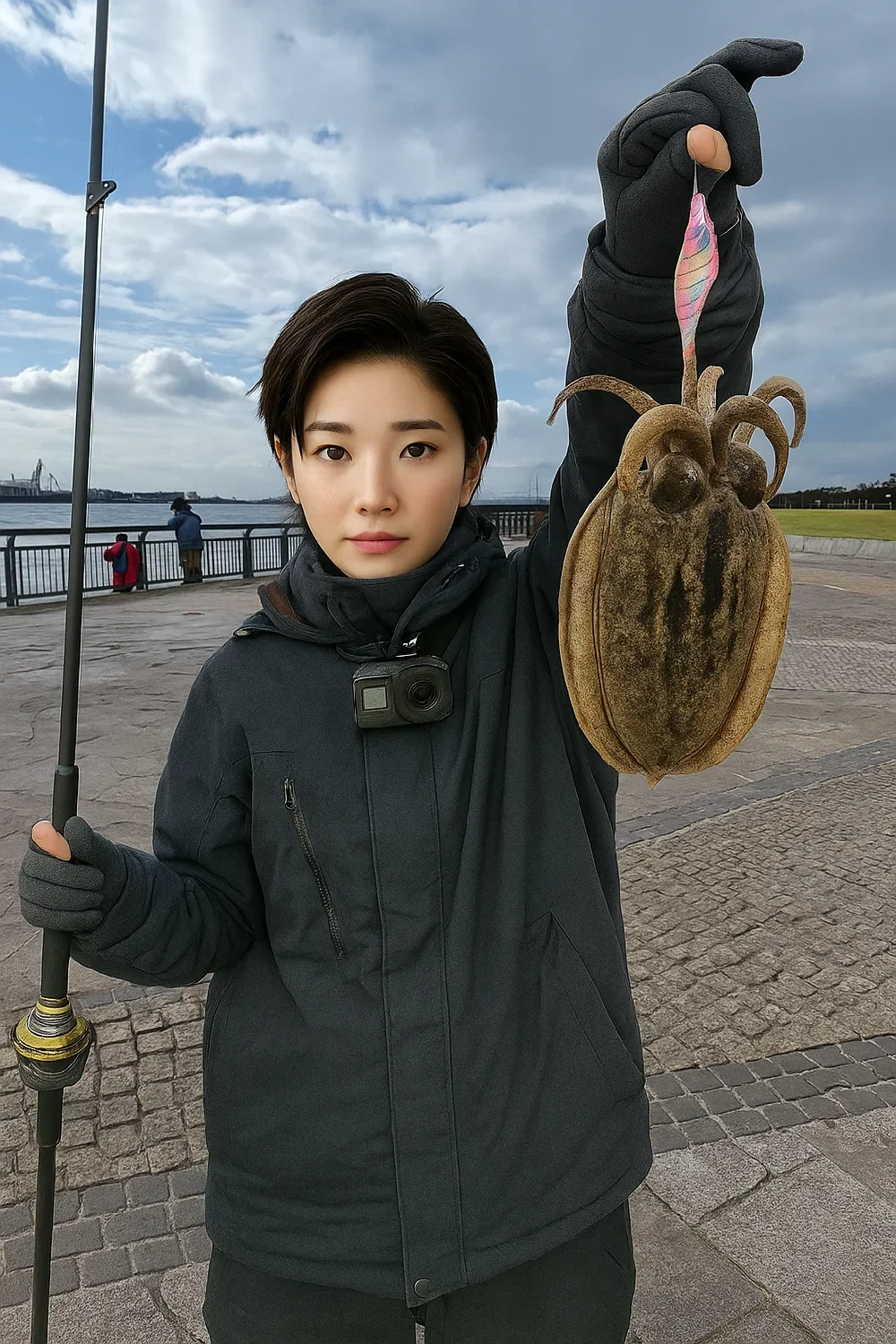 東扇島西公園でコウイカの釣果を得た佐伯