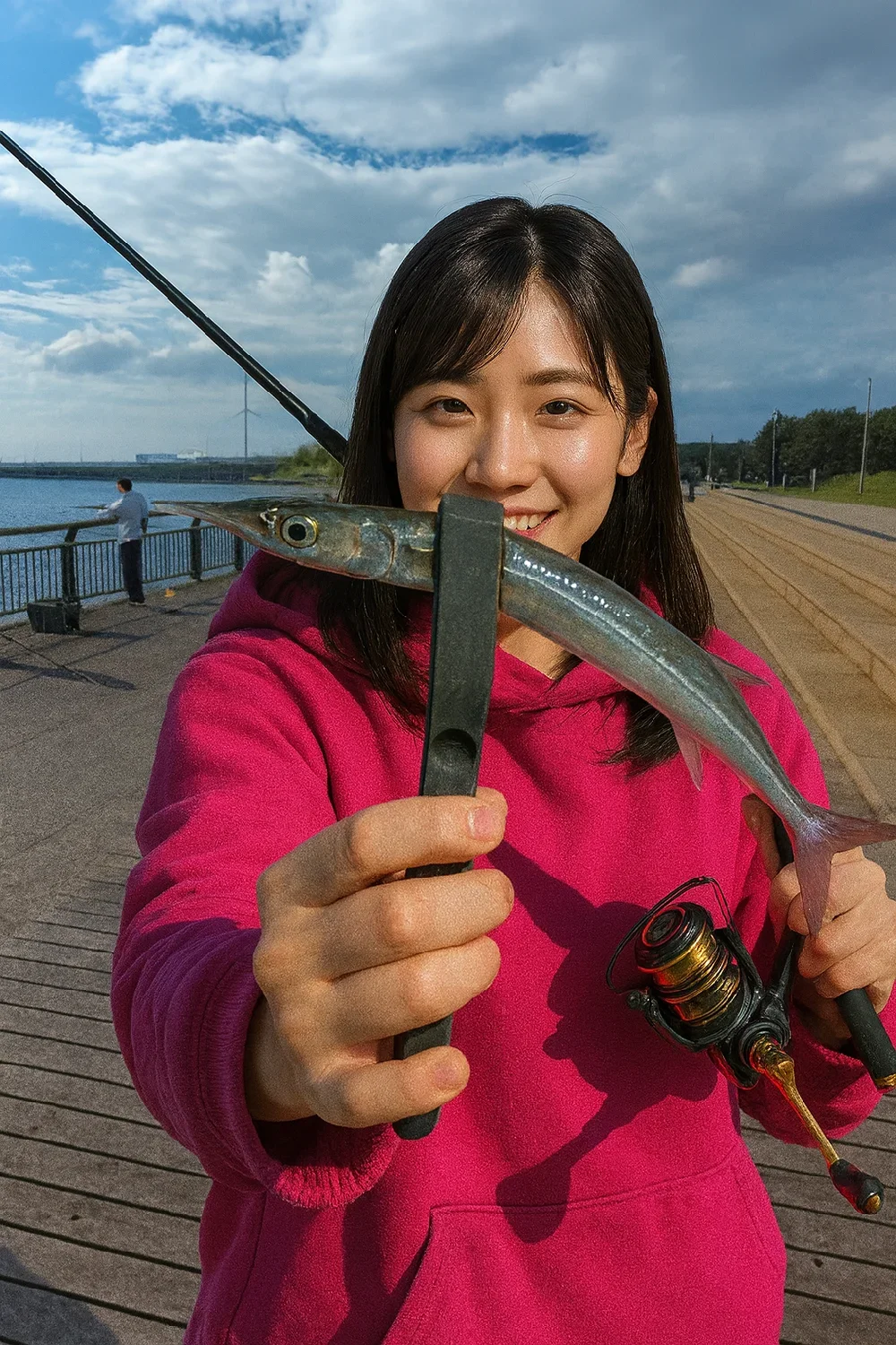 東扇島西公園でサヨリの釣果を得た黒川