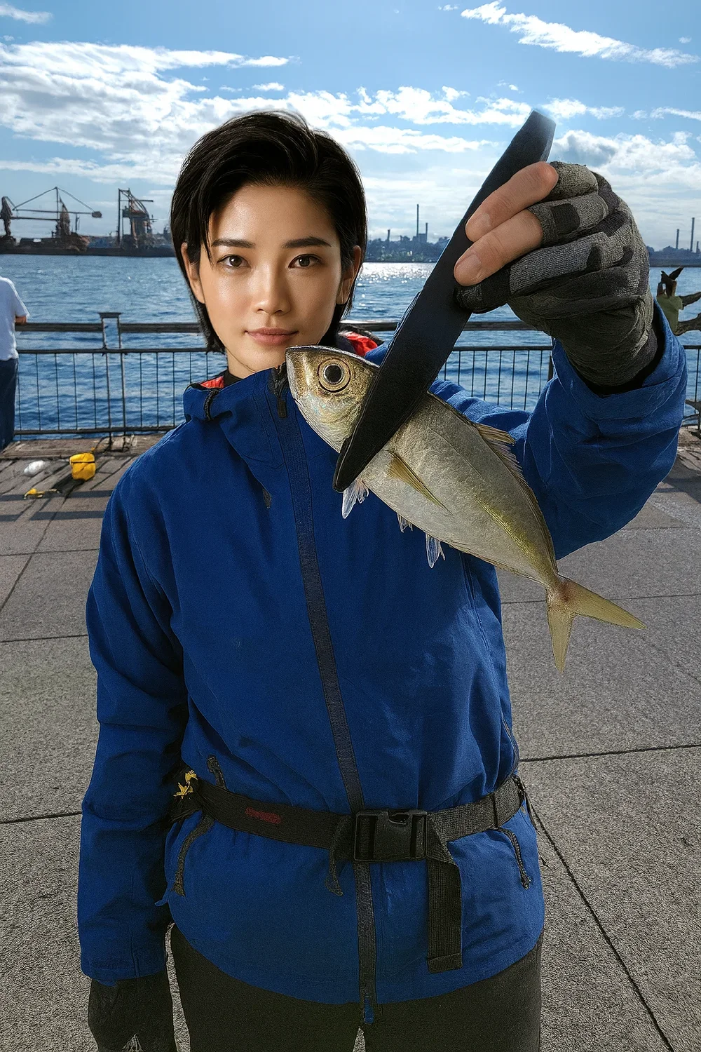 東扇島西公園でアジの釣果を得た佐伯