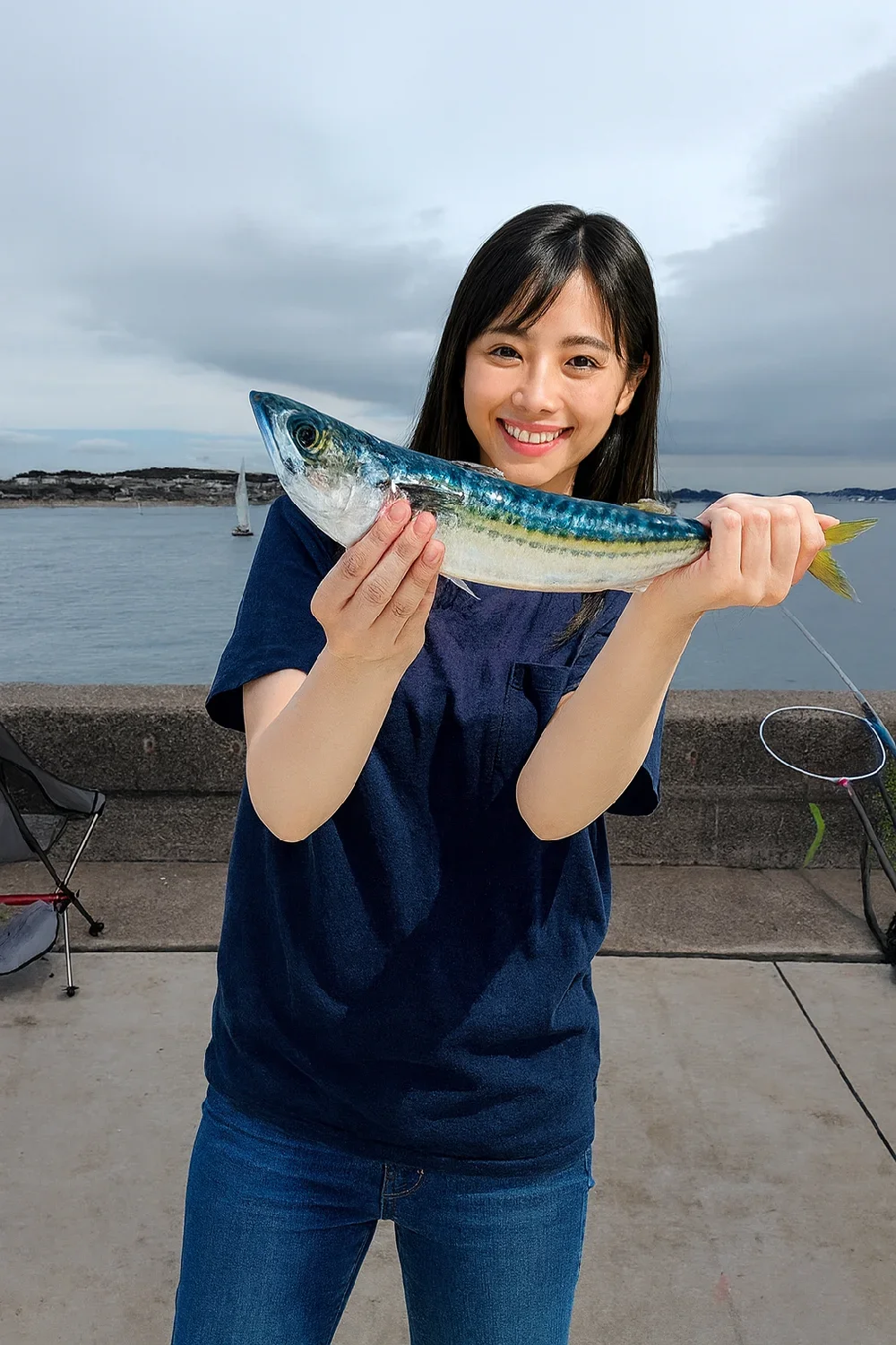 江ノ島湘南大堤防下側先端部でサバを釣った黒川