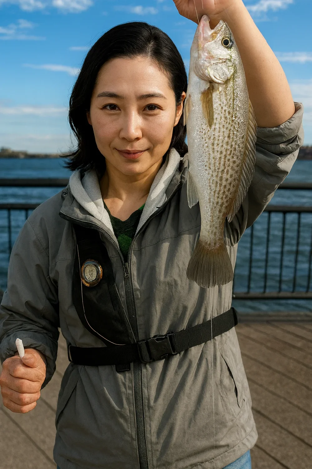 東扇島西公園でイシモチの釣果を得た八重田
