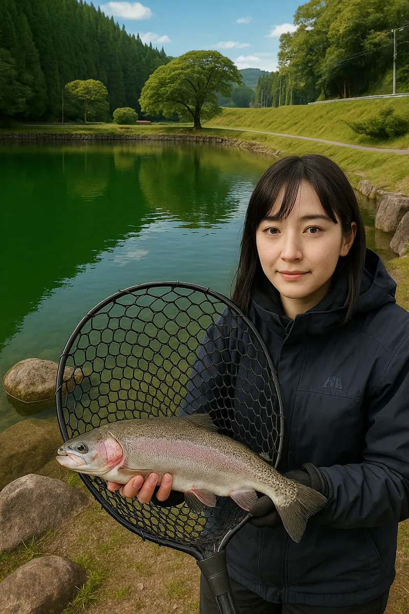 308Clubでニジマスの釣果を得た女性.webp