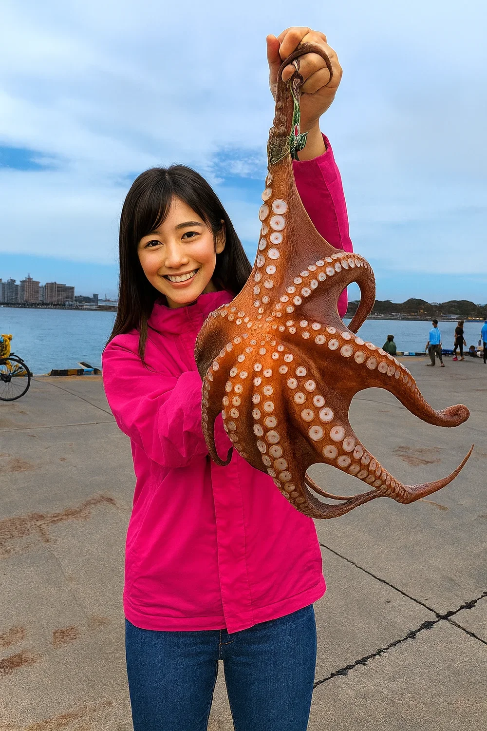 江ノ島湘南港でマダコを釣り上げた黒川