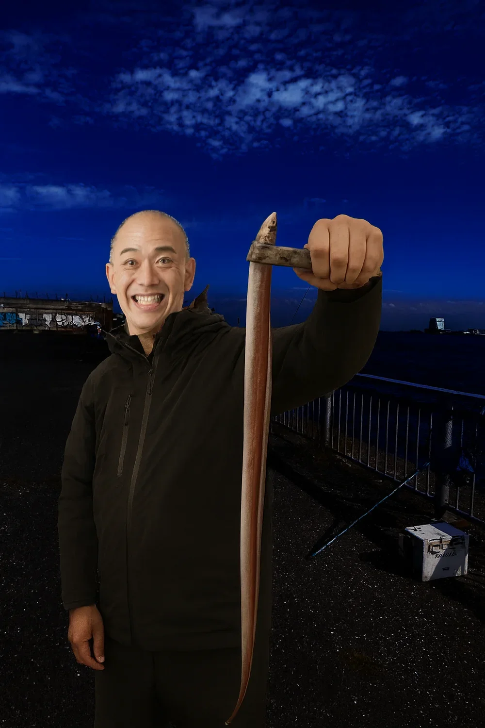 千鳥公園でアナゴを釣るがんだま君