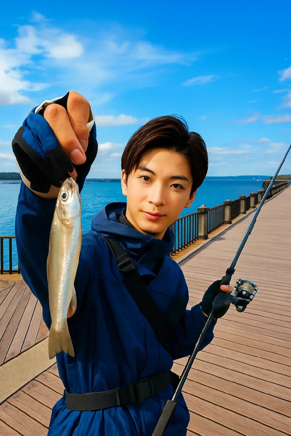 江ノ島周北緑地広場でキスを釣った男性