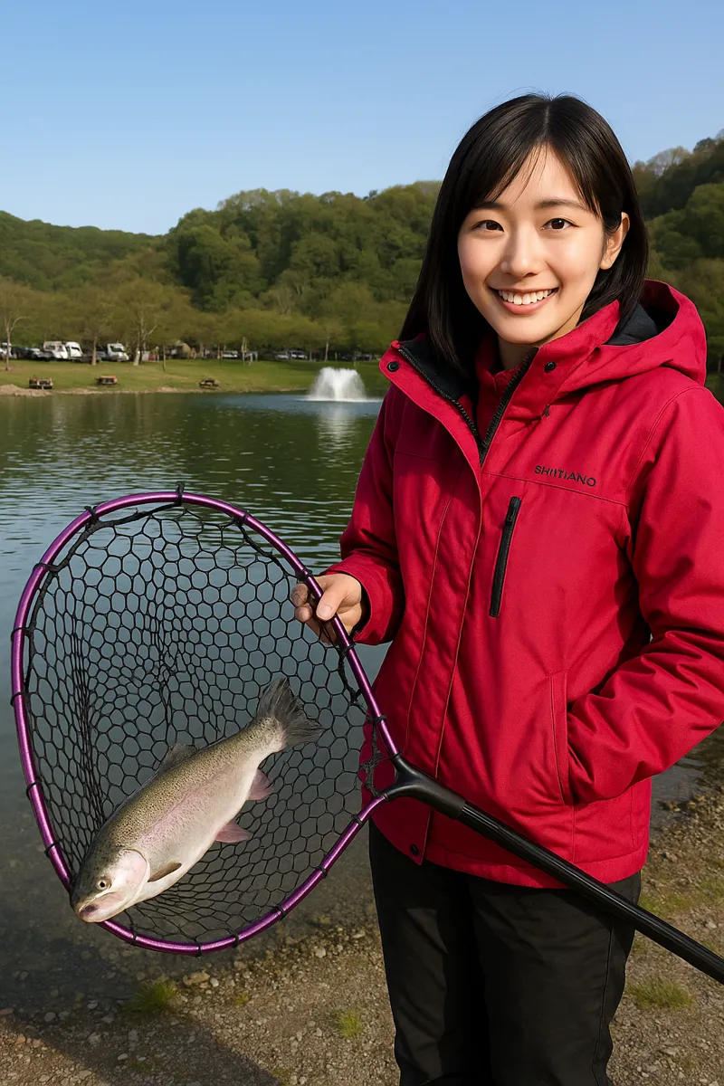 FISHUP秋川湖でニジマスの釣果を得た黒川.webp
