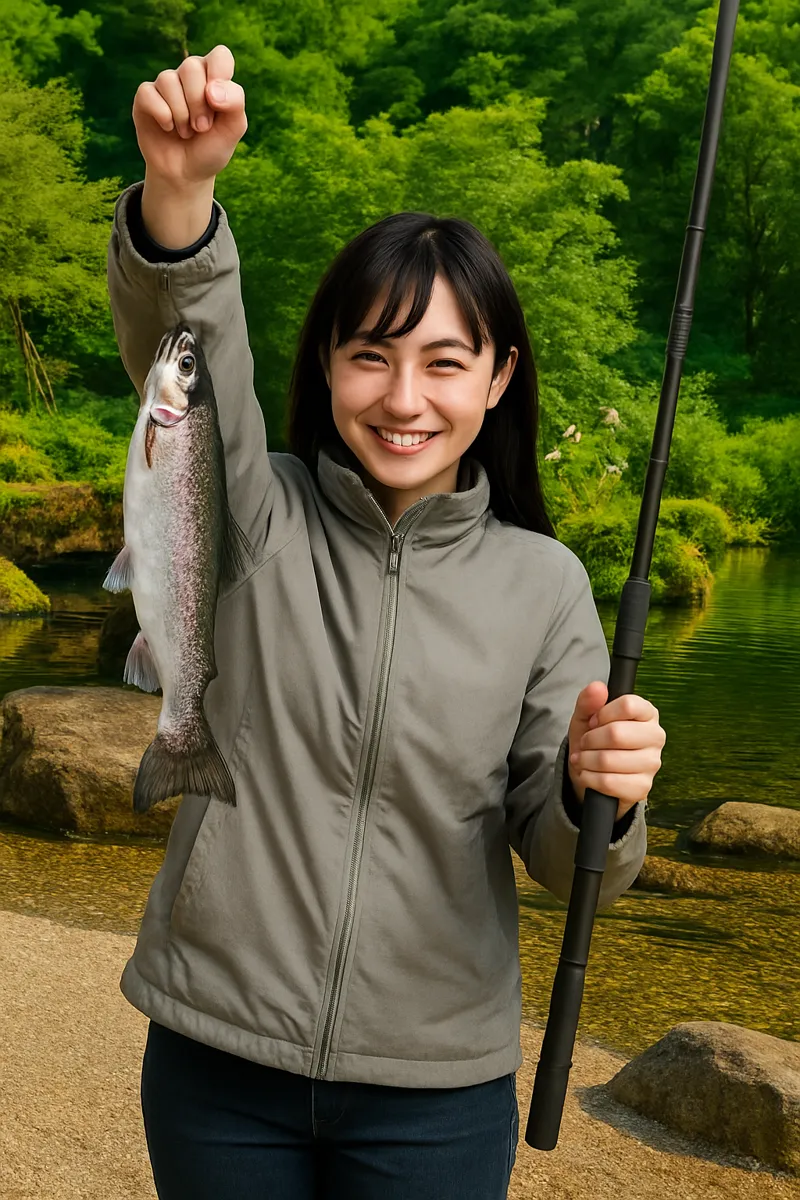 あくだ渓流苑でニジマスの釣果を得た国生.webp