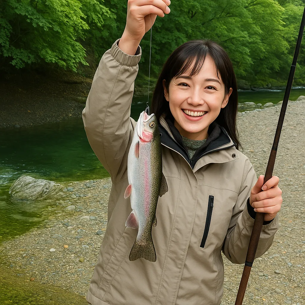 あしがくぼ渓谷国際釣場でニジマスの釣果を得た国生.webp
