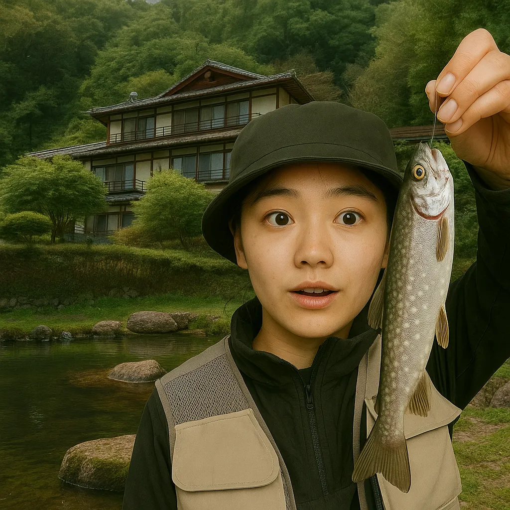 あづま養魚場でイワナの釣果を得た森永.webp
