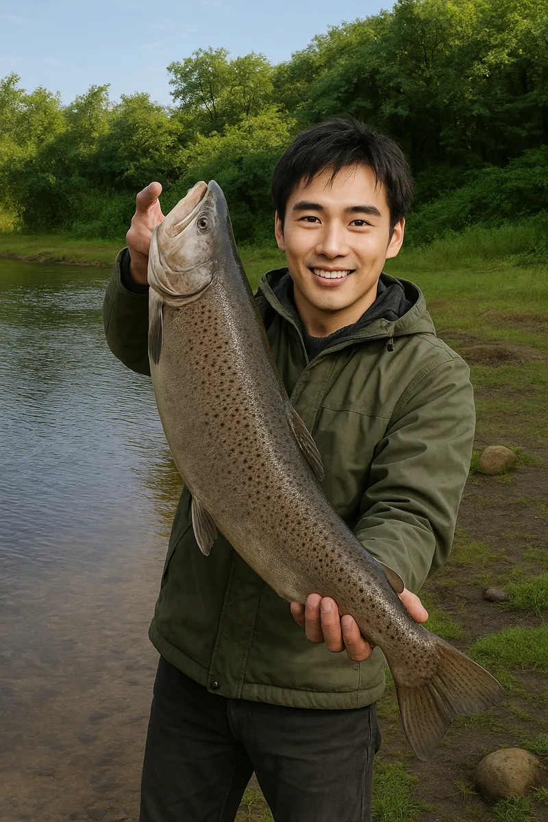おくとねフィッシングパークでイトウの釣果を得た新崎.webp