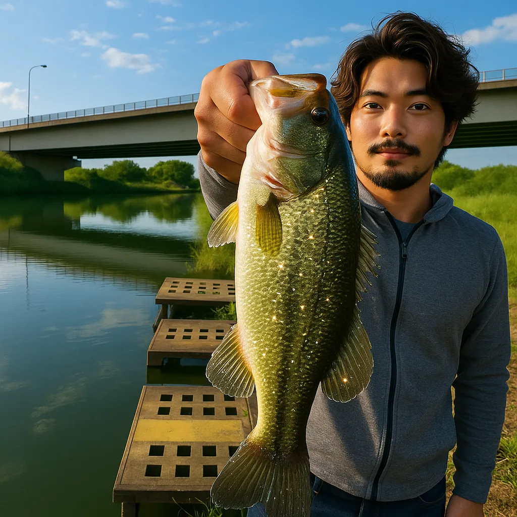 くじら池でブラックバスの釣果を得た澤田.webp