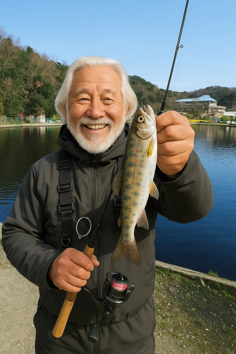 すそのフィッシングパークでアマゴの釣果を得た米田.webp