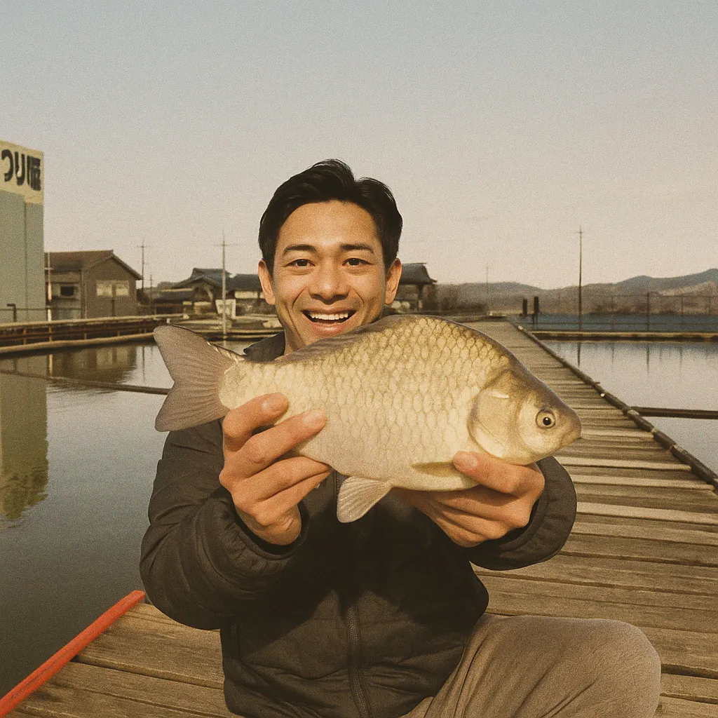 つりぼりトム・ソーヤでヘラブナの釣果を得た勝田.webp