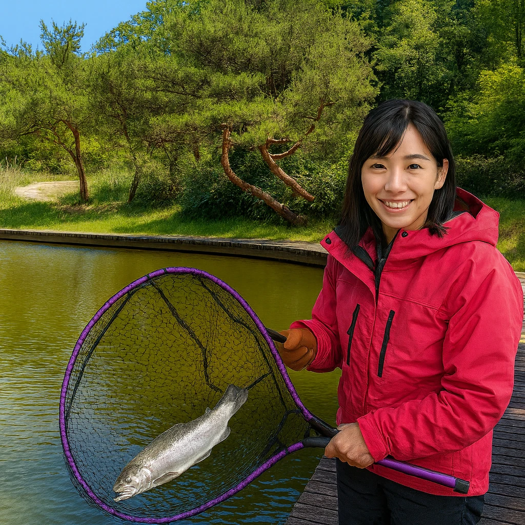 なごみの湖でニジマスの釣果を得た黒川.webp