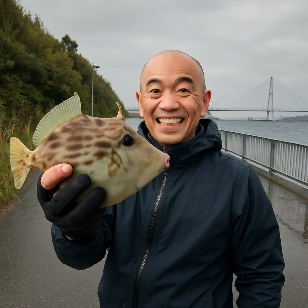 ふれーゆ裏でカワハギの釣果を得たがんだま君.webp