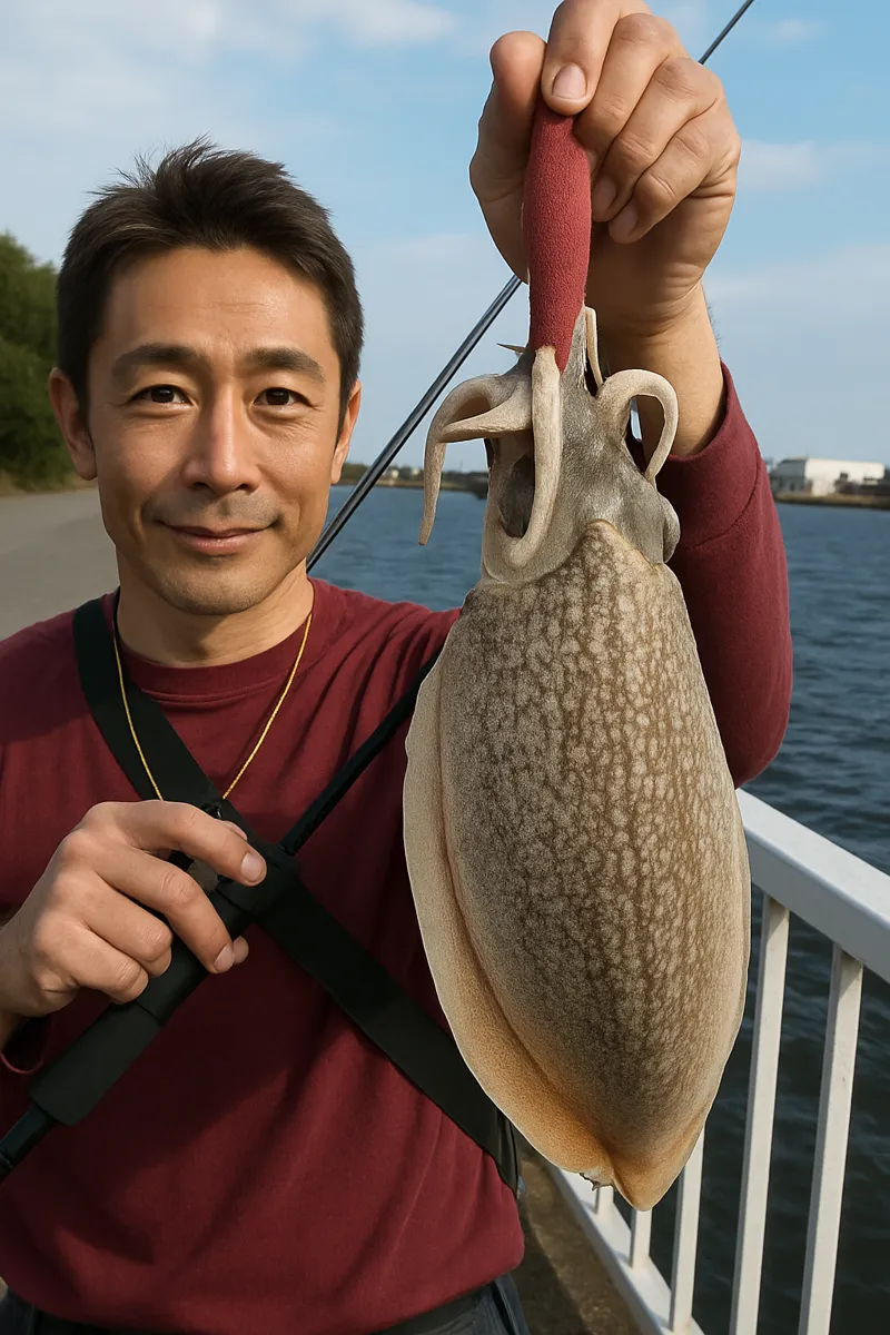 ふれーゆ裏でシリヤケイカの釣果を得た亀岡.webp