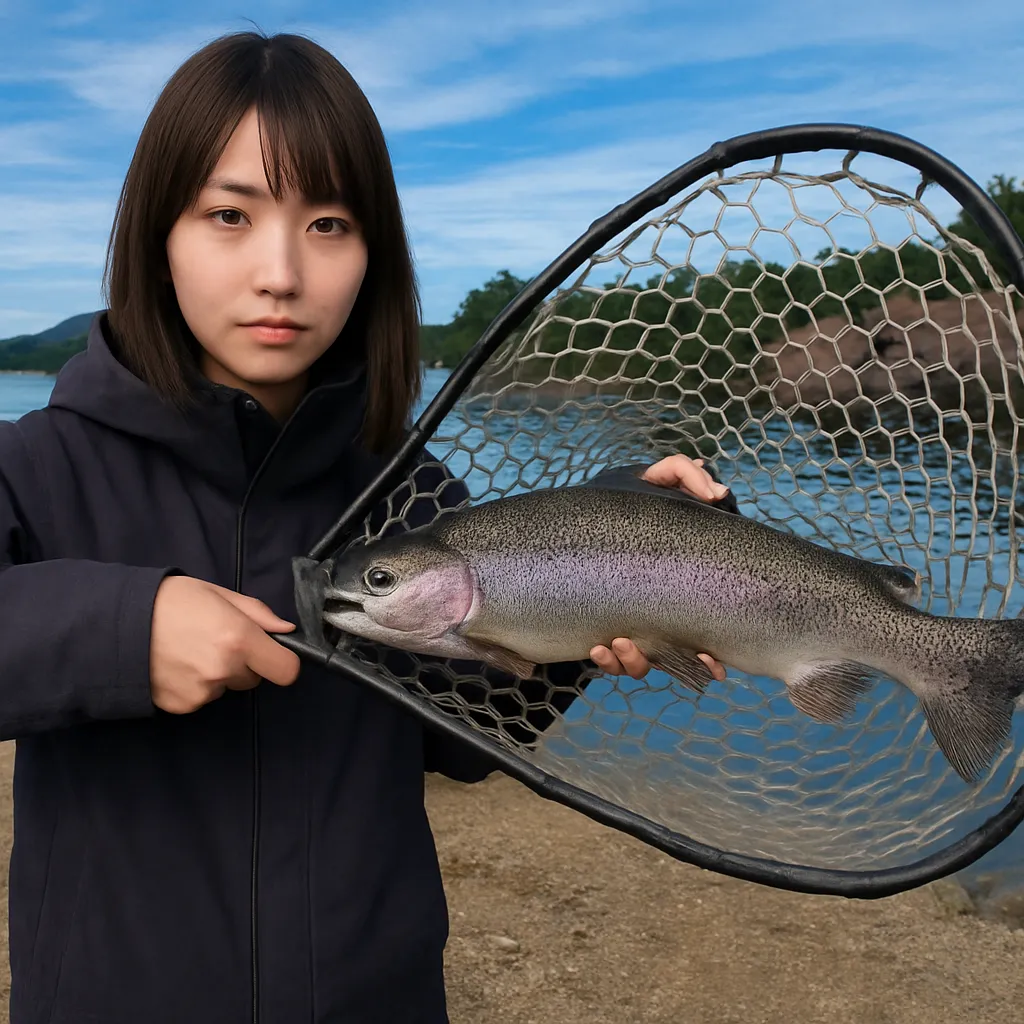 みどりフィッシングエリアでニジマスの釣果を得た山際.webp
