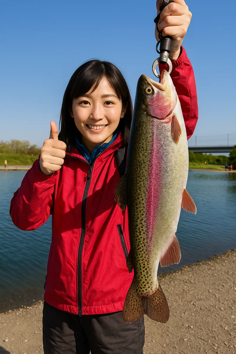 アルクスポンド宇都宮でニジマスの釣果を得た黒川.webp