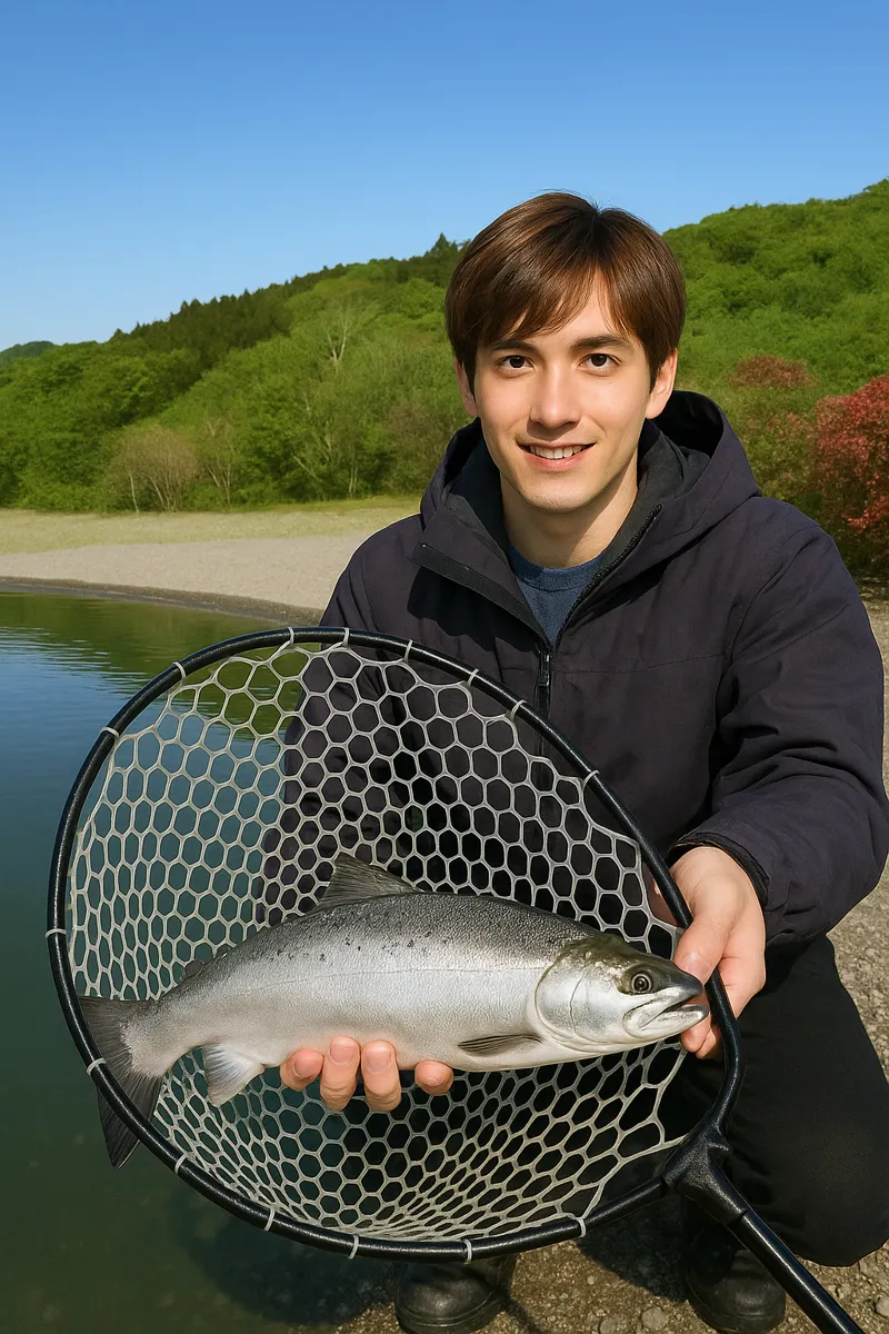 ウォーターパーク長瀞でサクラマスの釣果を得た久良木.webp