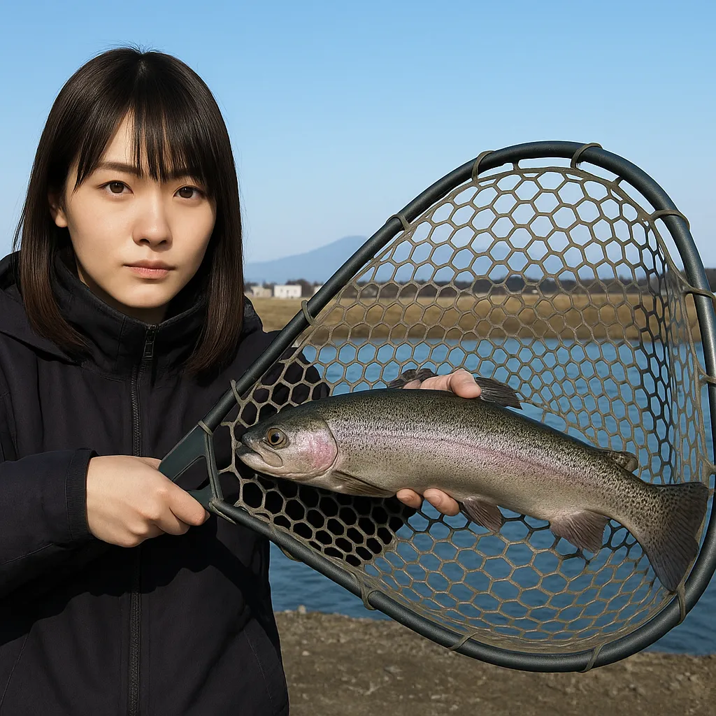 エリア21でニジマスの釣果を得た山際.webp