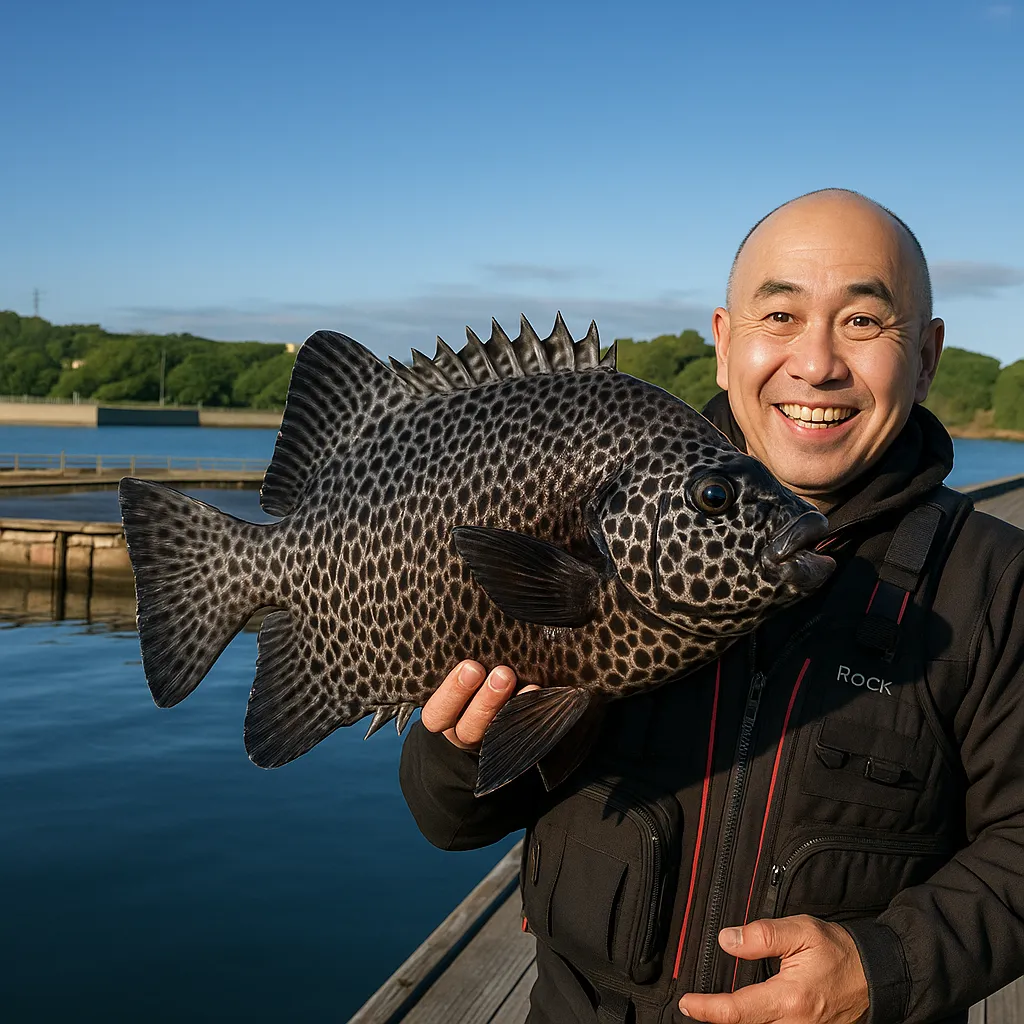 カタタの釣堀でイシガキダイの釣果を得たがんだま君.webp