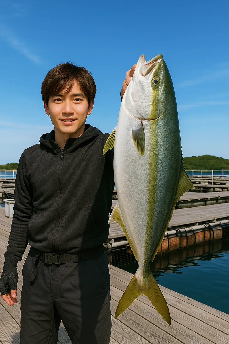 カタタの釣堀でブリの釣果を得た久良木.webp