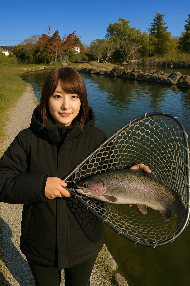 キャスティングエリアCATでニジマスの釣果を得た山際.webp