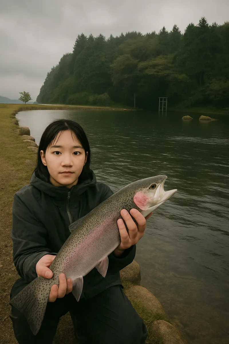 サンクチュアリでニジマスの釣果を得た森永.webp