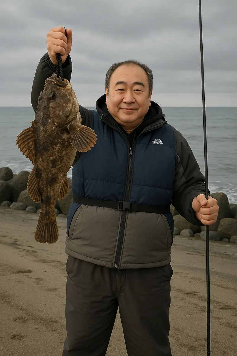 シノダイ岬でカジカの釣果を得た持田.webp