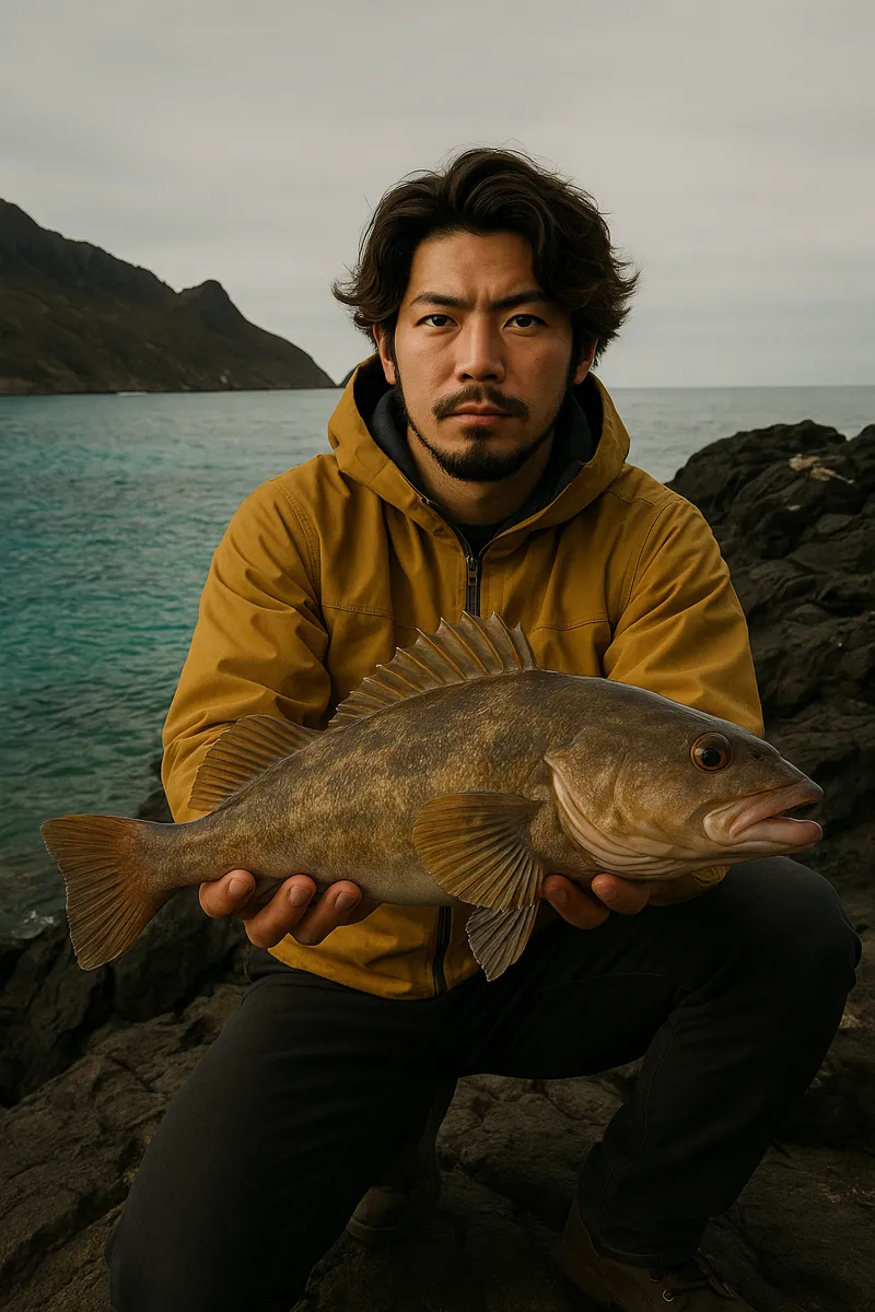 ジュウボウ岬でアブラコの釣果を得た澤田.webp