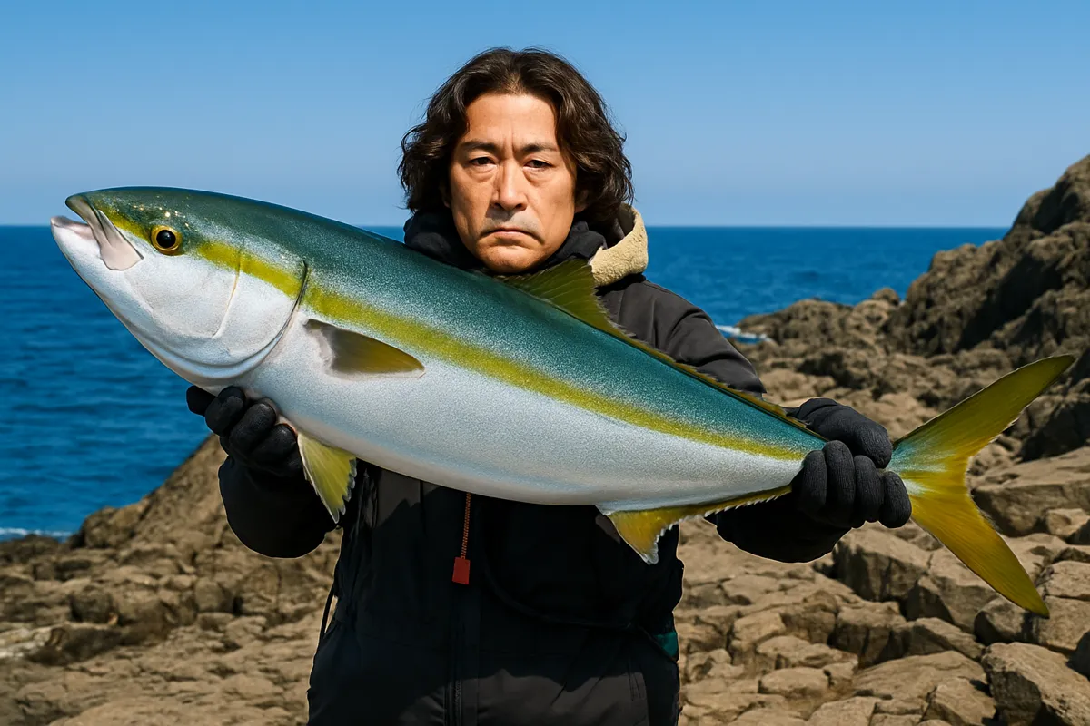 ジュウボウ岬でブリの釣果を得た岸本.webp