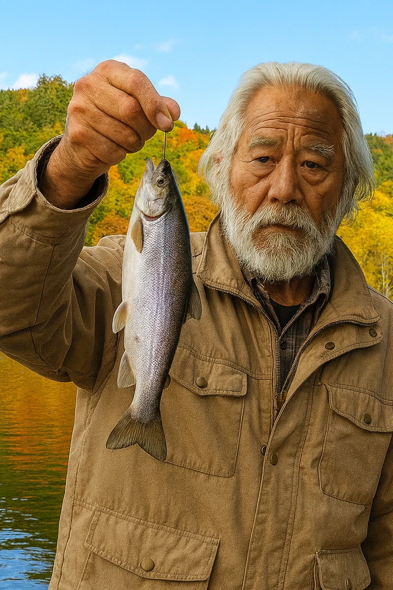 チミケップ湖でヒメマスの釣果を得た米田.webp