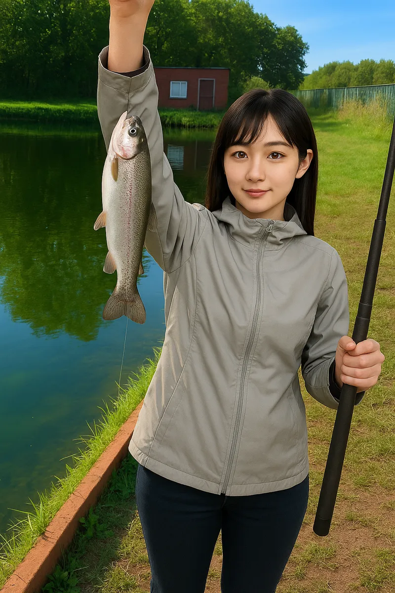 ファミリーパークさらべつでニジマスの釣果を得た国生.webp