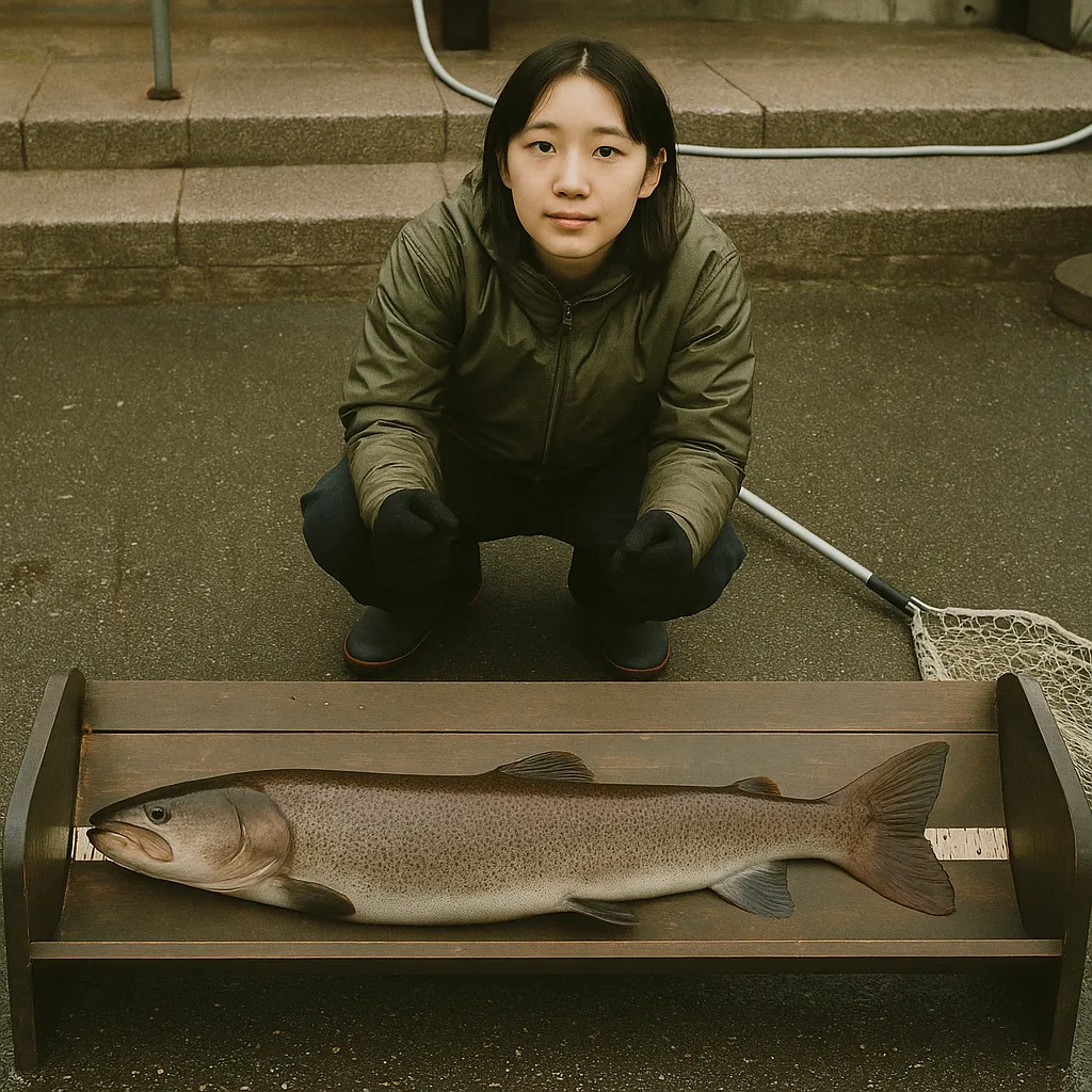 フィッシャーリゾート庄原でイトウの釣果を得た森永.webp