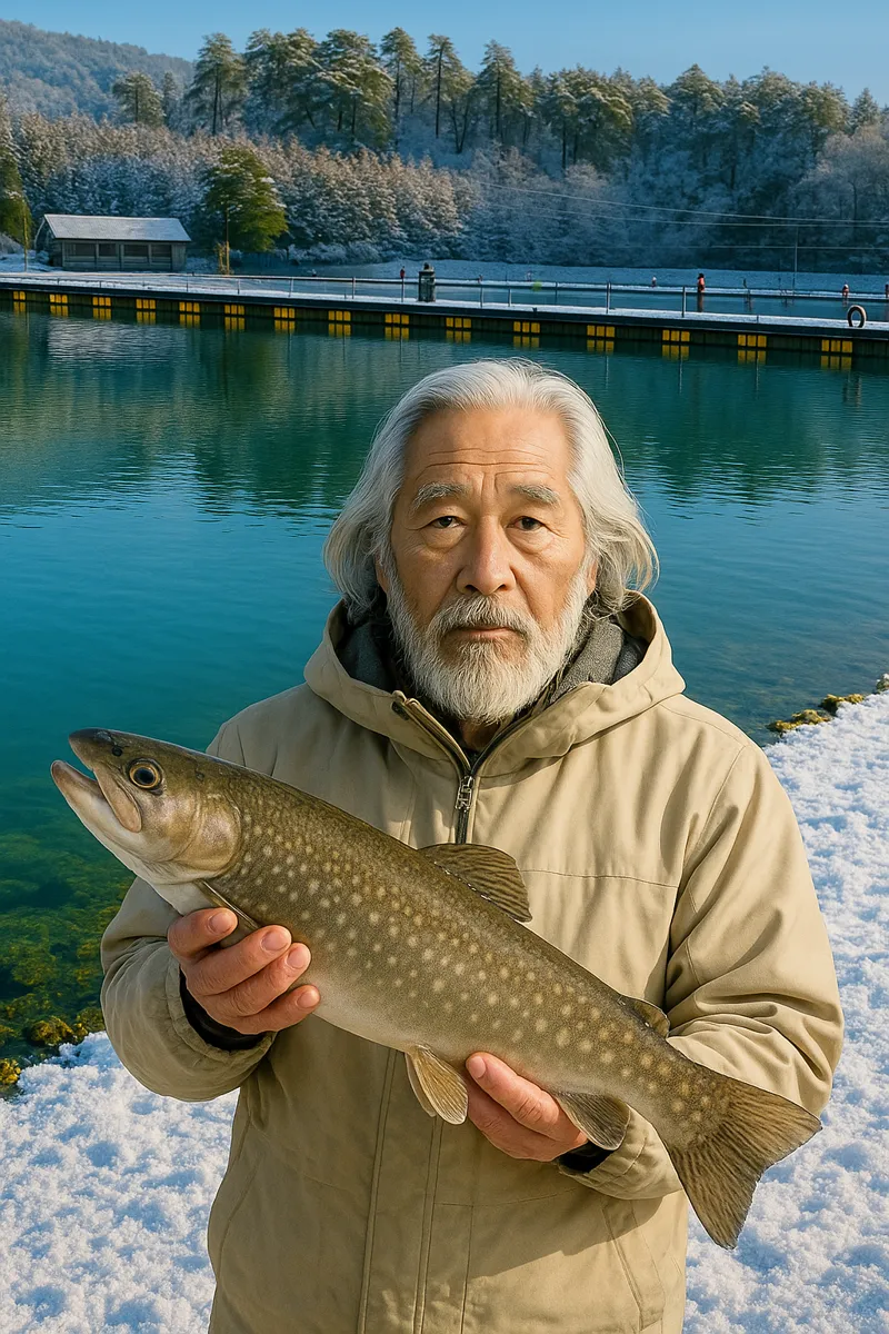 フィッシャーリゾート庄原でイワナの釣果を得た米田.webp