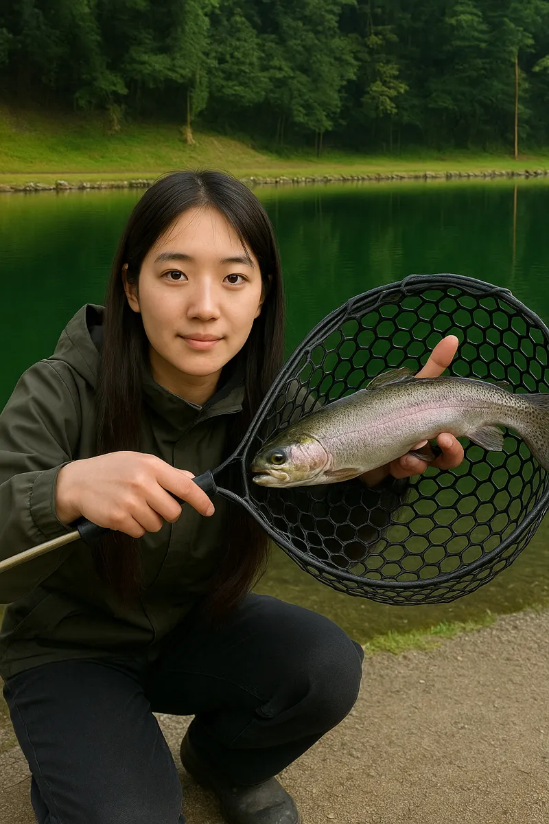 フィッシュオン王禅寺でニジマスの釣果を得た森永.webp