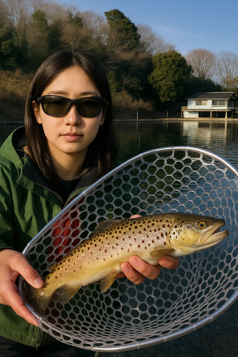 フィッシュオン王禅寺でブラウントラウトの釣果を得た森永.webp