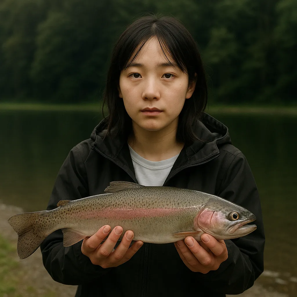 フィッシングキャンプエリア瑞浪でニジマスの釣果を得た森永.webp