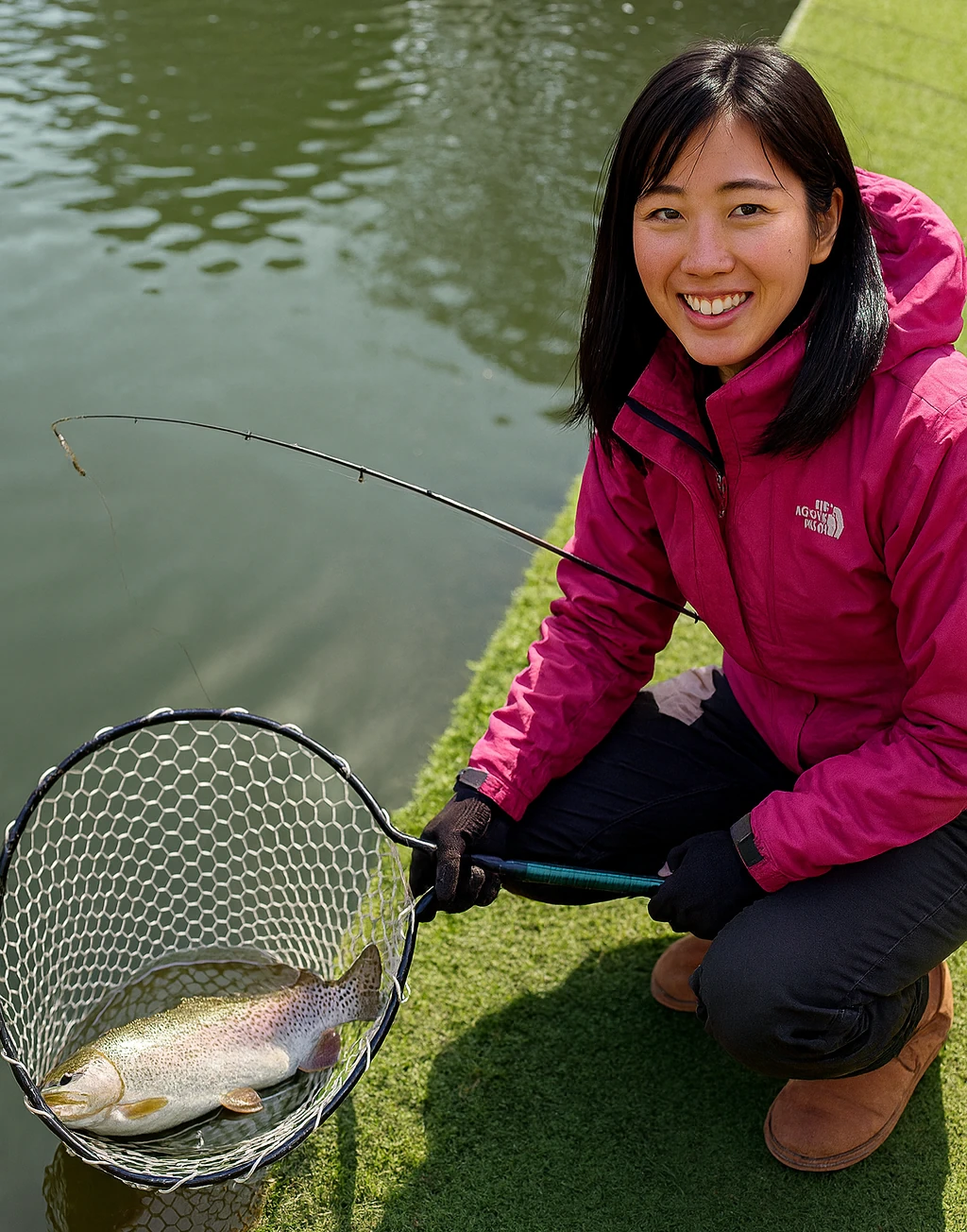 フィッシングパークつくば園でニジマスの釣果を得た黒川.webp