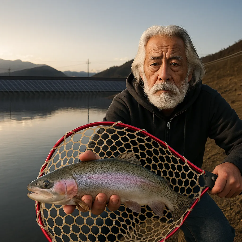 フィッシングパーク竜華池でニジマスの釣果を得た米田.webp