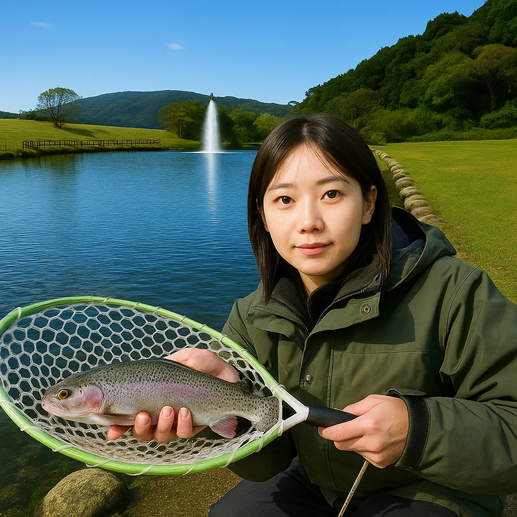 フィッシングフィールド中津川でニジマスの釣果を得た森永.webp
