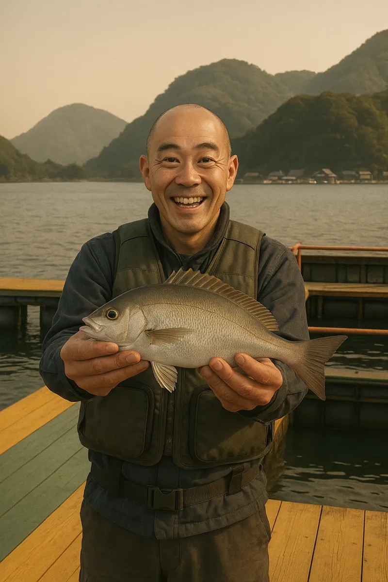 フィッシングランド日向でイサキの釣果を得たがんだま君.webp