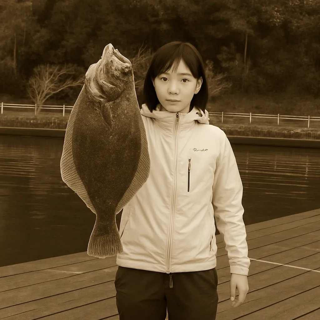 フィッシングランド日向でヒラメの釣果を得た女性.webp