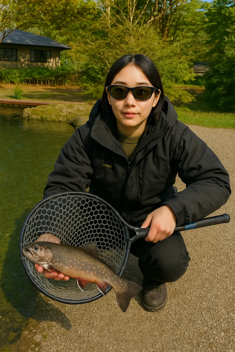 フィッシングリゾート上永野でブルックトラウトの釣果を得た森永.webp